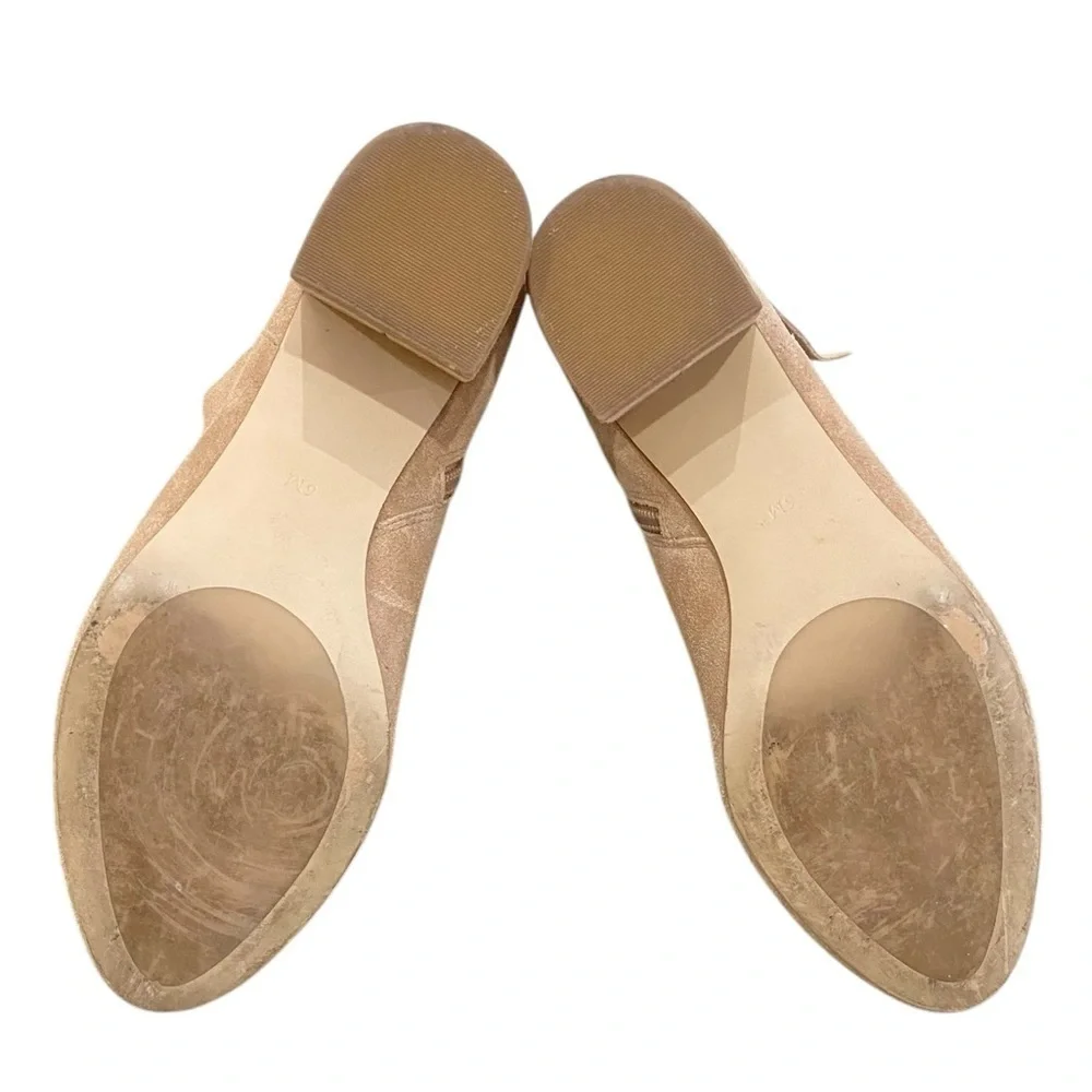 Talbots 100% leather suede ankle tan zip up booties folded bow round toe size 6